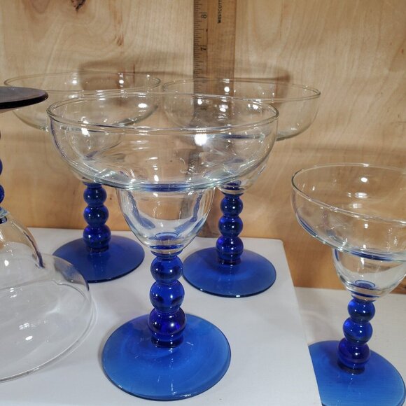 Set of 6 Libbey Glass Metropolis Blue Margarita Glasses beaded cobalt stem - Picture 9 of 11